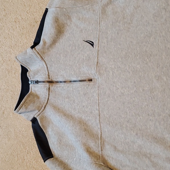 Soft Nautica Quarter Zip, Grey and Navy (Inside Collar, Logo, Panel on Back) - Picture 2 of 9
